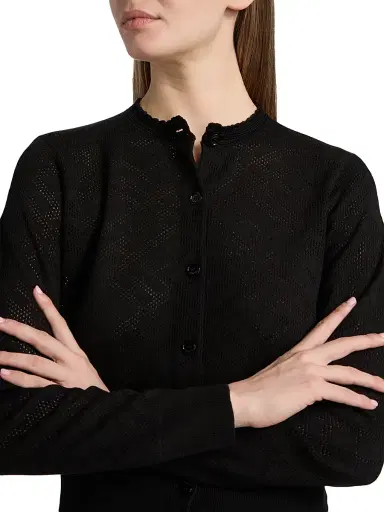 Burberry Women's Pandora Check-Knit Wool-Silk Cardigan - Black - Size XXS | Thumbnail 6 Burberry Women's Pandora Check-Knit Wool-Silk Cardigan - Black - Size XXS | Thumbnail 6