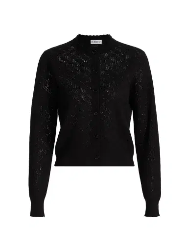 Burberry Women's Pandora Check-Knit Wool-Silk Cardigan - Black - Size XXS | Thumbnail 1 Burberry Women's Pandora Check-Knit Wool-Silk Cardigan - Black - Size XXS | Thumbnail 1