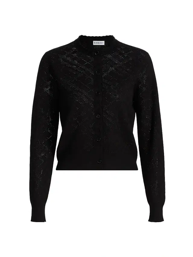 Women's Pandora Check-Knit Wool-Silk Cardigan - Black Women's Pandora Check-Knit Wool-Silk Cardigan - Black
