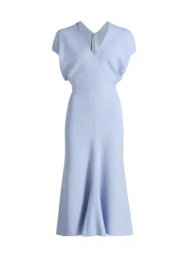 Victoria Beckham Women's Blouson Detail Midi-Dress - Cloud Blue | Thumbnail 1 Victoria Beckham Women's Blouson Detail Midi-Dress - Cloud Blue | Thumbnail 1
