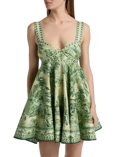 ALÉMAIS Women's Sara Tropical Print Twist-Front Mini-Sundress - Green | Thumbnail 3 ALÉMAIS Women's Sara Tropical Print Twist-Front Mini-Sundress - Green | Thumbnail 3