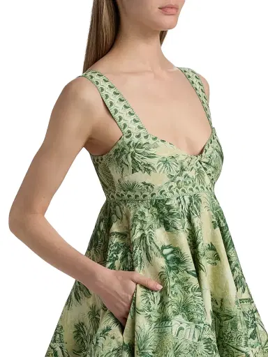 ALÉMAIS Women's Sara Tropical Print Twist-Front Mini-Sundress - Green | Thumbnail 6 ALÉMAIS Women's Sara Tropical Print Twist-Front Mini-Sundress - Green | Thumbnail 6