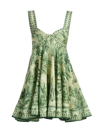 ALÉMAIS Women's Sara Tropical Print Twist-Front Mini-Sundress - Green | Thumbnail 1 ALÉMAIS Women's Sara Tropical Print Twist-Front Mini-Sundress - Green | Thumbnail 1