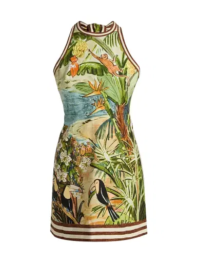 ALÉMAIS Women's Toucan Tango Tropical Print Halterneck Minidress | Thumbnail 1 ALÉMAIS Women's Toucan Tango Tropical Print Halterneck Minidress | Thumbnail 1