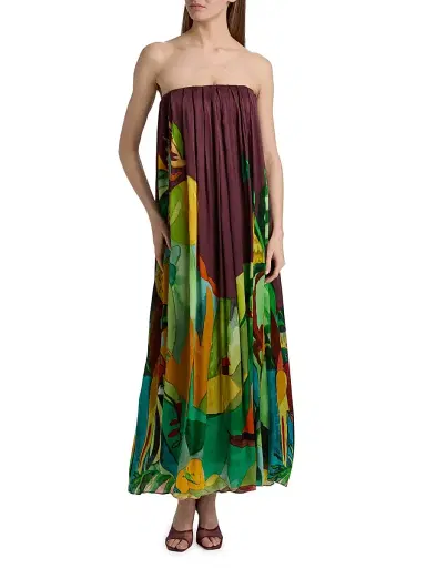 ALÉMAIS Women's Mokshini Tropical Print Silk Strapless Midi-Dress | Thumbnail 2 ALÉMAIS Women's Mokshini Tropical Print Silk Strapless Midi-Dress | Thumbnail 2