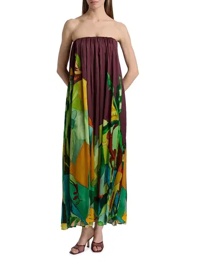 ALÉMAIS Women's Mokshini Tropical Print Silk Strapless Midi-Dress | Thumbnail 3 ALÉMAIS Women's Mokshini Tropical Print Silk Strapless Midi-Dress | Thumbnail 3