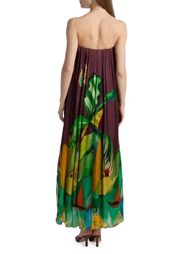 ALÉMAIS Women's Mokshini Tropical Print Silk Strapless Midi-Dress | Thumbnail 5 ALÉMAIS Women's Mokshini Tropical Print Silk Strapless Midi-Dress | Thumbnail 5