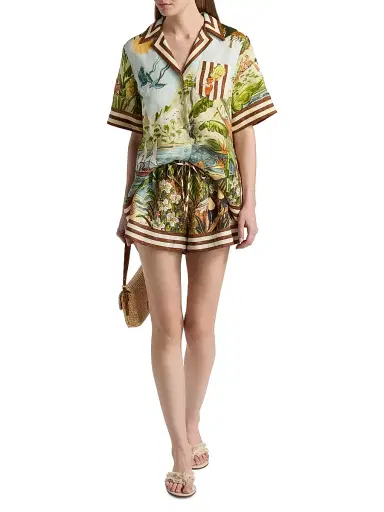 ALÉMAIS Women's Toucan Tango Tropical Print Linen Shorts | Thumbnail 2 ALÉMAIS Women's Toucan Tango Tropical Print Linen Shorts | Thumbnail 2