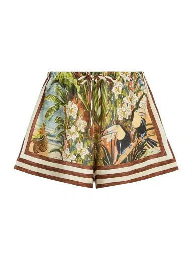 ALÉMAIS Women's Toucan Tango Tropical Print Linen Shorts | Thumbnail 1 ALÉMAIS Women's Toucan Tango Tropical Print Linen Shorts | Thumbnail 1