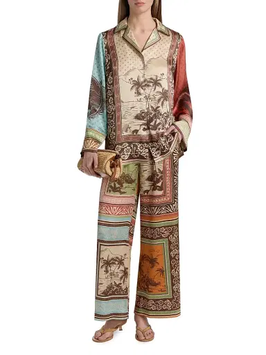 ALÉMAIS Women's Alberta Printed Silk Wide-Leg Pants | Thumbnail 2 ALÉMAIS Women's Alberta Printed Silk Wide-Leg Pants | Thumbnail 2