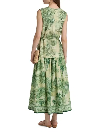ALÉMAIS Women's Sara Printed Cotton-Silk Midi-Dress - Green | Thumbnail 5 ALÉMAIS Women's Sara Printed Cotton-Silk Midi-Dress - Green | Thumbnail 5