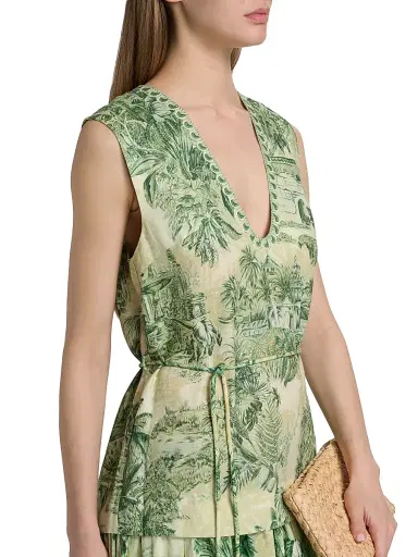 ALÉMAIS Women's Sara Printed Cotton-Silk Midi-Dress - Green | Thumbnail 6 ALÉMAIS Women's Sara Printed Cotton-Silk Midi-Dress - Green | Thumbnail 6