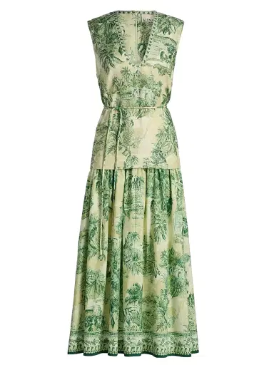 ALÉMAIS Women's Sara Printed Cotton-Silk Midi-Dress - Green | Thumbnail 1 ALÉMAIS Women's Sara Printed Cotton-Silk Midi-Dress - Green | Thumbnail 1