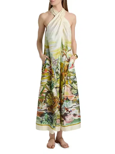 ALÉMAIS Women's Jungle Boogie Silk Halterneck Dress | Thumbnail 2 ALÉMAIS Women's Jungle Boogie Silk Halterneck Dress | Thumbnail 2