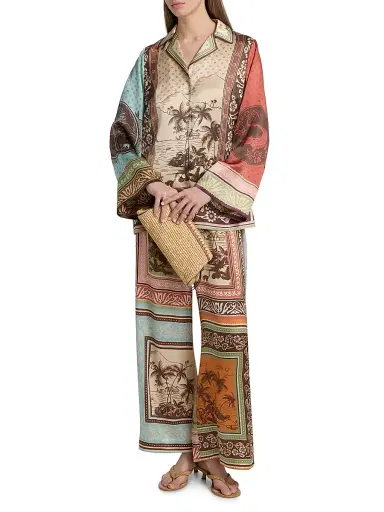 ALÉMAIS Women's Alberta Tropical Print Silk Relaxed-Fit Shirt | Thumbnail 2 ALÉMAIS Women's Alberta Tropical Print Silk Relaxed-Fit Shirt | Thumbnail 2