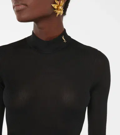 Saint Laurent Monogram silk mockneck top | Thumbnail 2 Saint Laurent Monogram silk mockneck top | Thumbnail 2