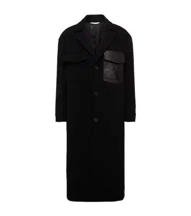 Valentino Leather-trimmed wool overcoat | Thumbnail 1 Valentino Leather-trimmed wool overcoat | Thumbnail 1