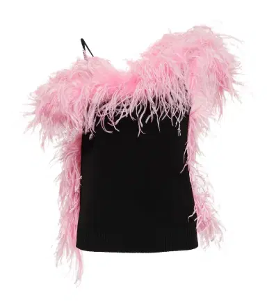 The Attico Feather-trimmed knitted top | Thumbnail 1 The Attico Feather-trimmed knitted top | Thumbnail 1
