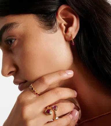 Octavia Elizabeth Charmed Micro Gabby 18kt gold hoop earrings with ruby | Thumbnail 3 Octavia Elizabeth Charmed Micro Gabby 18kt gold hoop earrings with ruby | Thumbnail 3