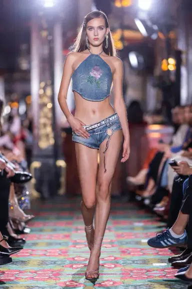 Alessandra Rich Floral cropped denim bustier top | Thumbnail 2 Alessandra Rich Floral cropped denim bustier top | Thumbnail 2
