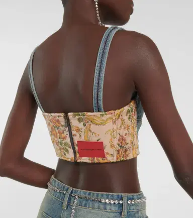 Alessandra Rich Floral cropped denim bustier top | Thumbnail 3 Alessandra Rich Floral cropped denim bustier top | Thumbnail 3