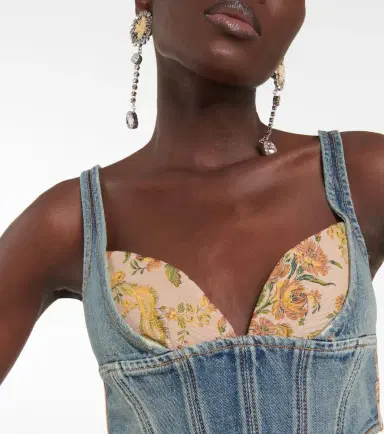 Alessandra Rich Floral cropped denim bustier top | Thumbnail 4 Alessandra Rich Floral cropped denim bustier top | Thumbnail 4
