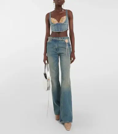Alessandra Rich Floral cropped denim bustier top | Thumbnail 6 Alessandra Rich Floral cropped denim bustier top | Thumbnail 6