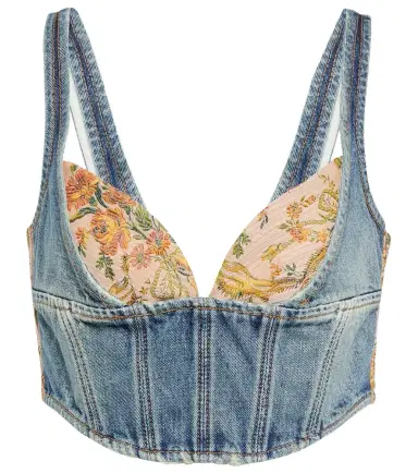 Alessandra Rich Floral cropped denim bustier top | Thumbnail 1 Alessandra Rich Floral cropped denim bustier top | Thumbnail 1