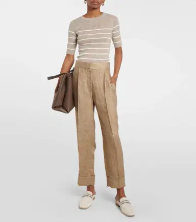 Brunello Cucinelli Mid-rise tapered linen pants | Thumbnail 2 Brunello Cucinelli Mid-rise tapered linen pants | Thumbnail 2