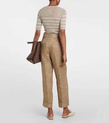 Brunello Cucinelli Mid-rise tapered linen pants | Thumbnail 4 Brunello Cucinelli Mid-rise tapered linen pants | Thumbnail 4