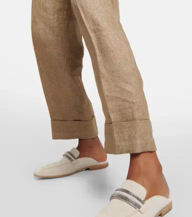 Brunello Cucinelli Mid-rise tapered linen pants | Thumbnail 5 Brunello Cucinelli Mid-rise tapered linen pants | Thumbnail 5