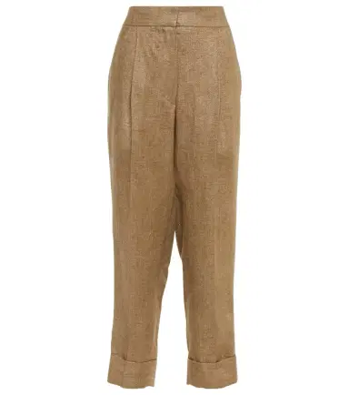 Brunello Cucinelli Mid-rise tapered linen pants | Thumbnail 1 Brunello Cucinelli Mid-rise tapered linen pants | Thumbnail 1