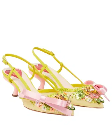 Roger Vivier Virgule embellished satin slingback pumps | Thumbnail 1 Roger Vivier Virgule embellished satin slingback pumps | Thumbnail 1