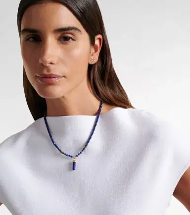 Sydney Evan 14kt gold beaded necklace with diamonds and lapis | Thumbnail 6 Sydney Evan 14kt gold beaded necklace with diamonds and lapis | Thumbnail 6