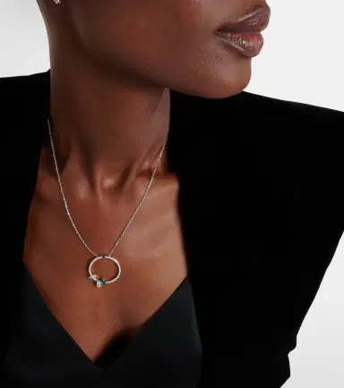 Repossi Serti Sur Vide 18kt white gold necklace with diamonds and emerald | Thumbnail 5 Repossi Serti Sur Vide 18kt white gold necklace with diamonds and emerald | Thumbnail 5