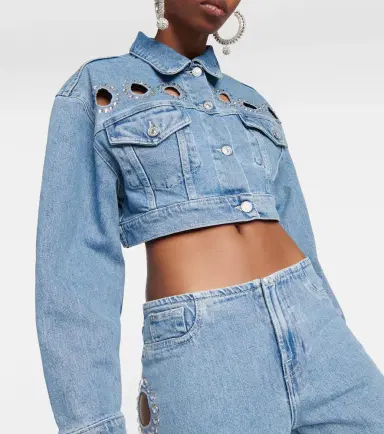 7 For All Mankind Babe embellished cropped denim jacket | Thumbnail 3 7 For All Mankind Babe embellished cropped denim jacket | Thumbnail 3