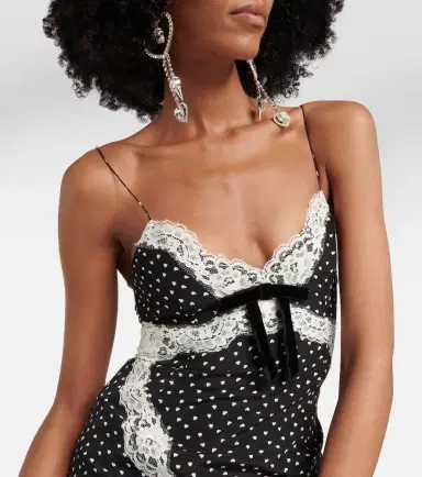 Alessandra Rich Lace-trimmed polka-dot silk midi dress | Thumbnail 2 Alessandra Rich Lace-trimmed polka-dot silk midi dress | Thumbnail 2