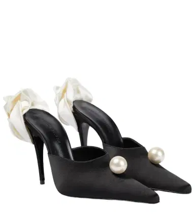 Magda Butrym Appliqué embellished satin mules | Thumbnail 1 Magda Butrym Appliqué embellished satin mules | Thumbnail 1