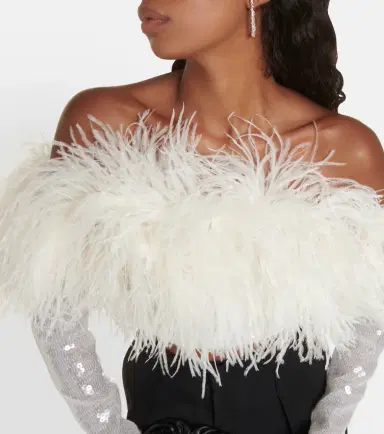 David Koma Sequined feather-trimmed crop top | Thumbnail 2 David Koma Sequined feather-trimmed crop top | Thumbnail 2