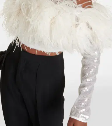 David Koma Sequined feather-trimmed crop top | Thumbnail 3 David Koma Sequined feather-trimmed crop top | Thumbnail 3