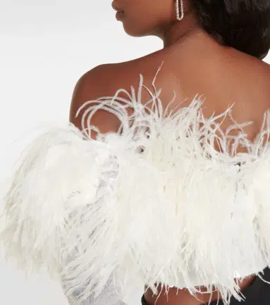 David Koma Sequined feather-trimmed crop top | Thumbnail 4 David Koma Sequined feather-trimmed crop top | Thumbnail 4