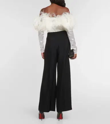 David Koma Sequined feather-trimmed crop top | Thumbnail 5 David Koma Sequined feather-trimmed crop top | Thumbnail 5