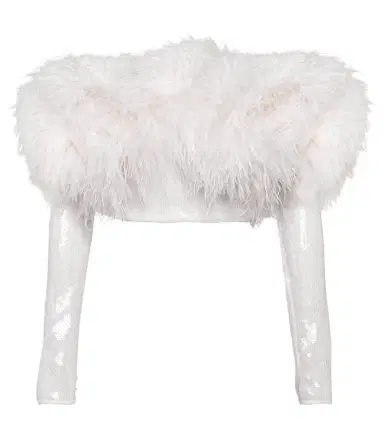 David Koma Sequined feather-trimmed crop top | Thumbnail 1 David Koma Sequined feather-trimmed crop top | Thumbnail 1