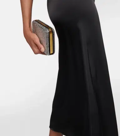 David Koma Feather-trimmed satin midi dress | Thumbnail 2 David Koma Feather-trimmed satin midi dress | Thumbnail 2