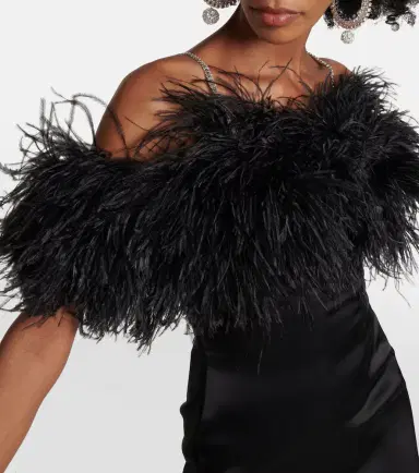 David Koma Feather-trimmed satin midi dress | Thumbnail 3 David Koma Feather-trimmed satin midi dress | Thumbnail 3