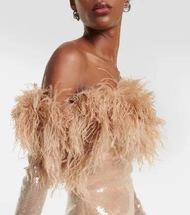 David Koma Feather-trimmed sequined midi dress | Thumbnail 3 David Koma Feather-trimmed sequined midi dress | Thumbnail 3