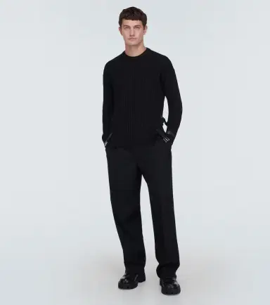 Versace Leather-trimmed knit wool sweater | Thumbnail 2 Versace Leather-trimmed knit wool sweater | Thumbnail 2