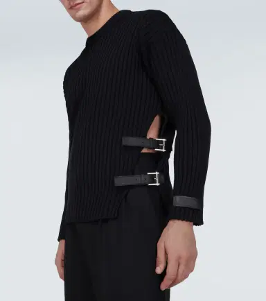 Versace Leather-trimmed knit wool sweater | Thumbnail 4 Versace Leather-trimmed knit wool sweater | Thumbnail 4