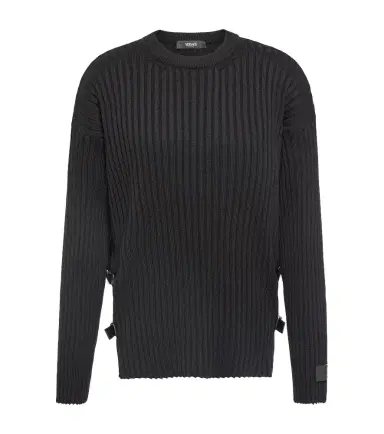Versace Leather-trimmed knit wool sweater | Thumbnail 1 Versace Leather-trimmed knit wool sweater | Thumbnail 1