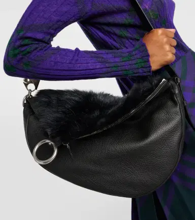 Burberry Knight Medium leather and shearling shoulder bag | Thumbnail 3 Burberry Knight Medium leather and shearling shoulder bag | Thumbnail 3
